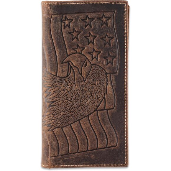 Eagle & Flag Men’s Leather Wallet F&L CLASSIC RFID Long Bifold (Brown Vintage) - Picture 1 of 7